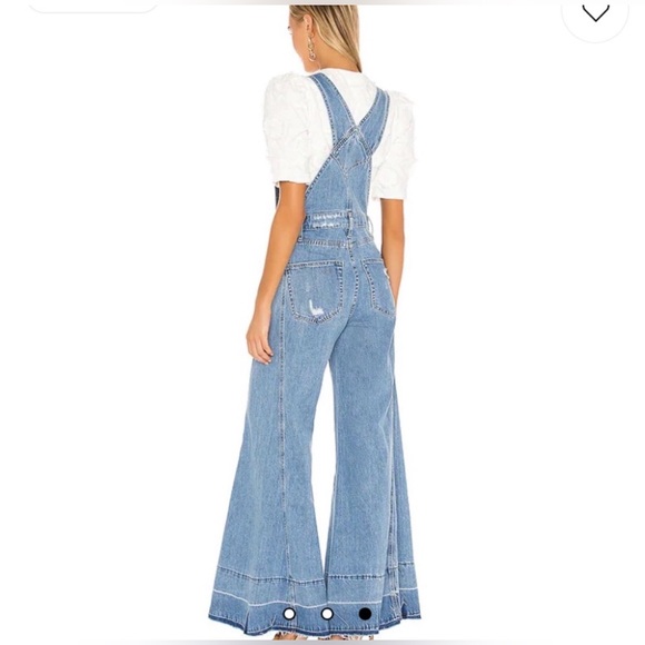 Show Me Your Mumu San Fran Overalls Medium Carolina Blue Flared Festival Boho - Picture 2 of 12